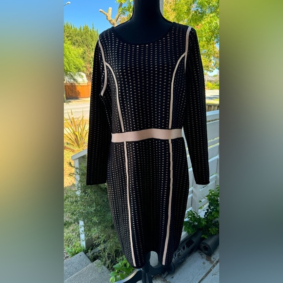 Calvin Klein Knit Black White Long Sleeve Sweater Dress,Size XL - Picture 2 of 8